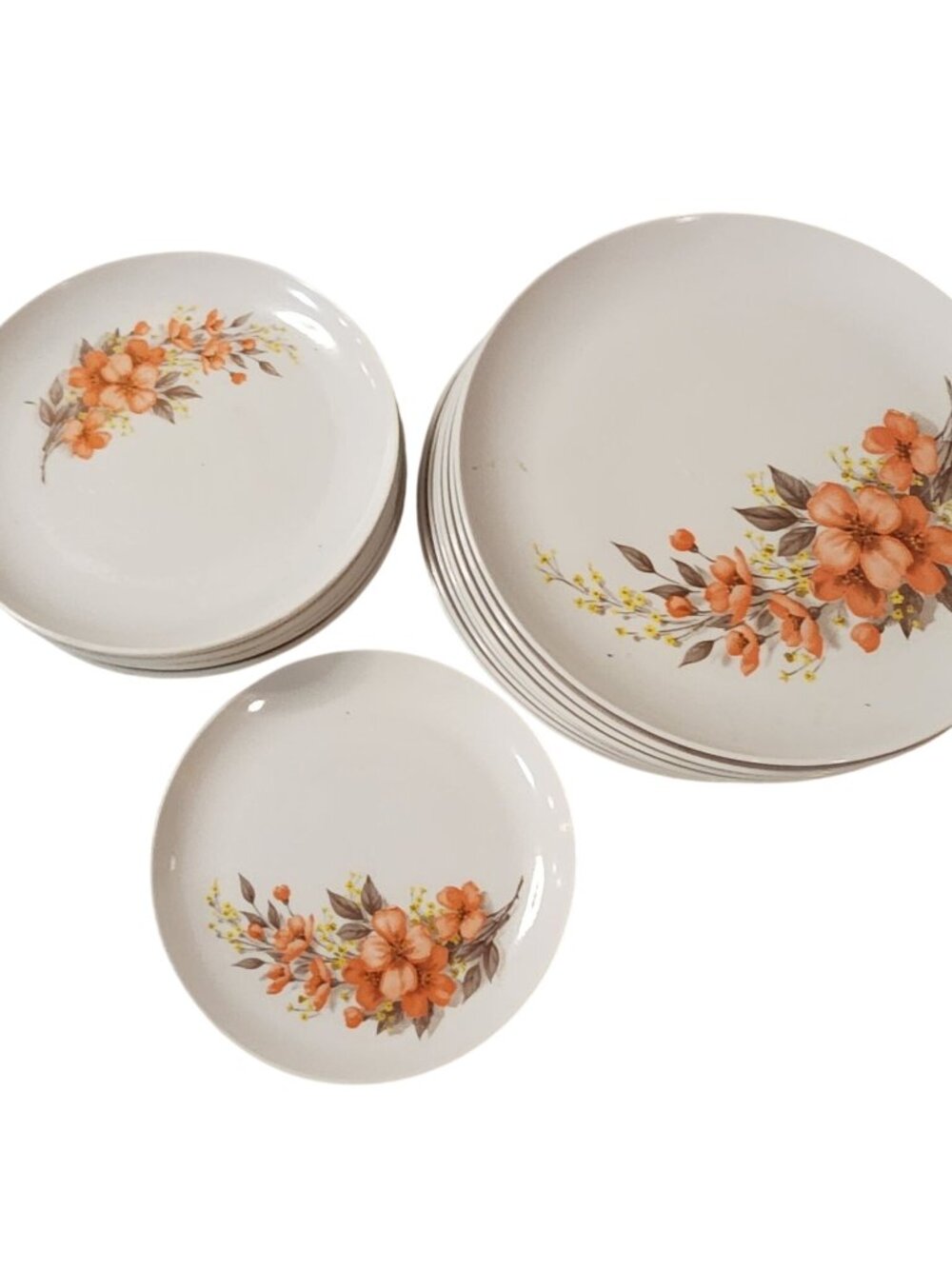 Vintage Melmac Melamine 16 pc Orange Floral plates USA